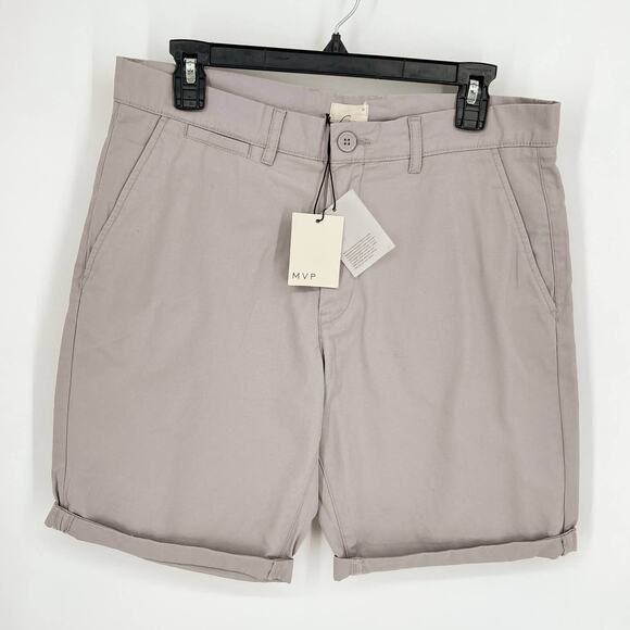 MVP Longer Length Chino Shorts Gray Cuffed Cotton NEW Mens Sz 31 - Picture 1 of 6